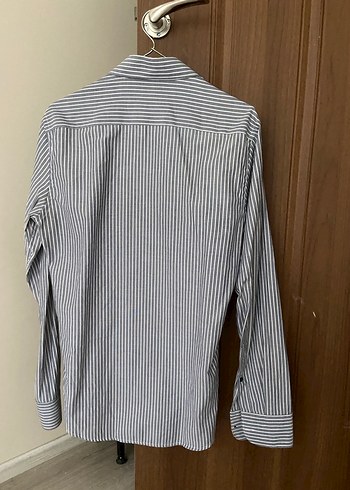 Gri Çizgili Keten Erkek Gömlek - Görsel 5