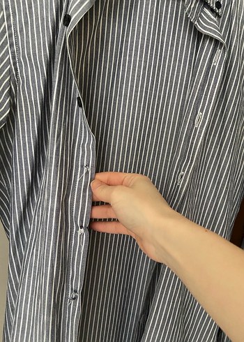 Gri Çizgili Keten Erkek Gömlek - Görsel 4