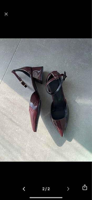 Zara Bordo sivri burun kalın topuklu ayakkabı