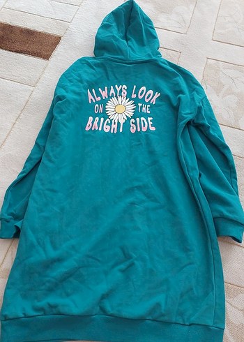 Rahat Kesim Kapüşonlu Turkuaz Sweatshirt - Görsel 2