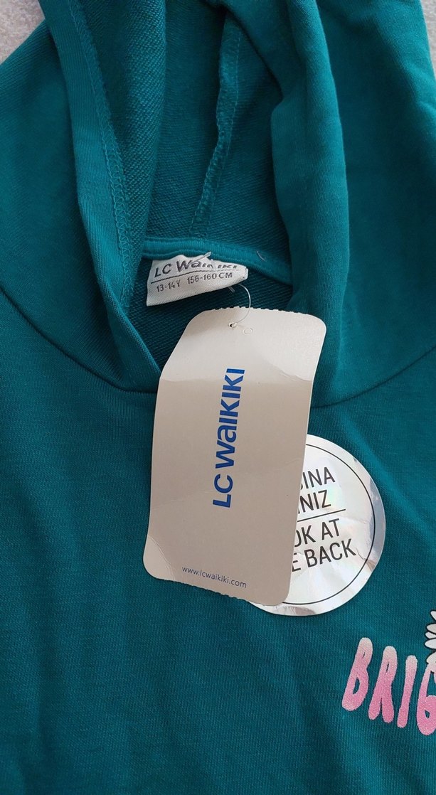 Rahat Kesim Kapüşonlu Turkuaz Sweatshirt - Görsel 4