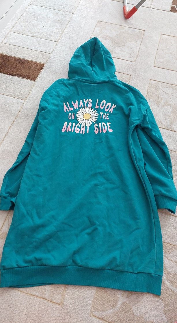 Rahat Kesim Kapüşonlu Turkuaz Sweatshirt - Görsel 2