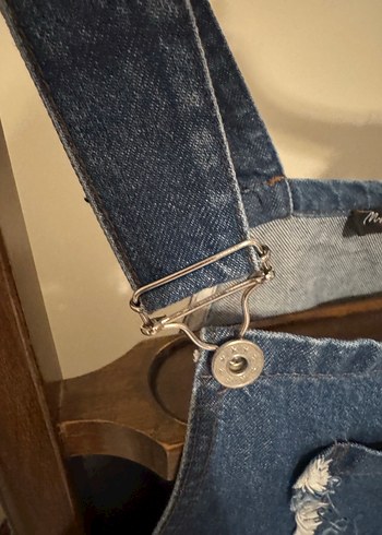 Kadın Lacivert Denim Midi Salopet - Görsel 4