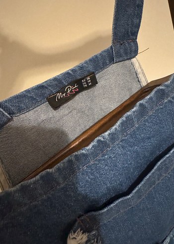 Kadın Lacivert Denim Midi Salopet - Görsel 3