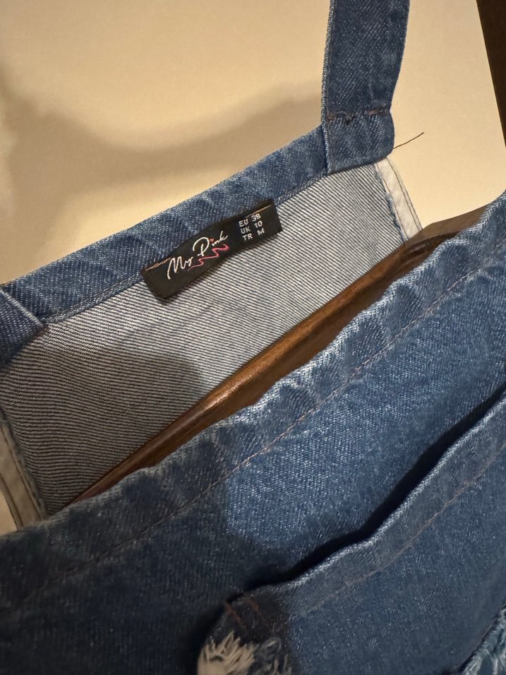 Kadın Lacivert Denim Midi Salopet - Görsel 3