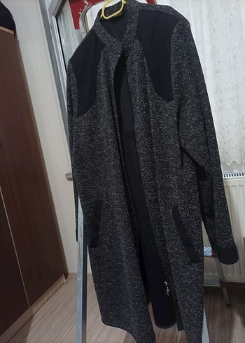 Gri Uzun Örme Kadın Kaban