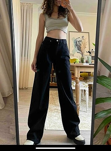 Trendyolmilla siyah wide leg jean