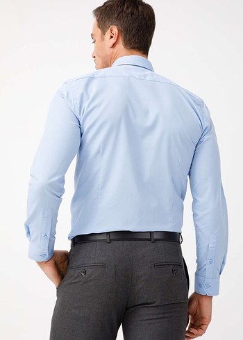 m Beden mavi Renk Mavi Erkek Gömleği, Slim Fit, Uzun Kollu