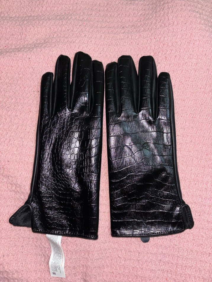 Koton Siyah Deri Kadın Eldivenleri, Kürklü Goth Stil - Görsel 2