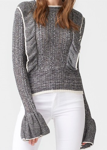 Gri Yüksek Yakalı Triko Kadın Kazak - Görsel 2