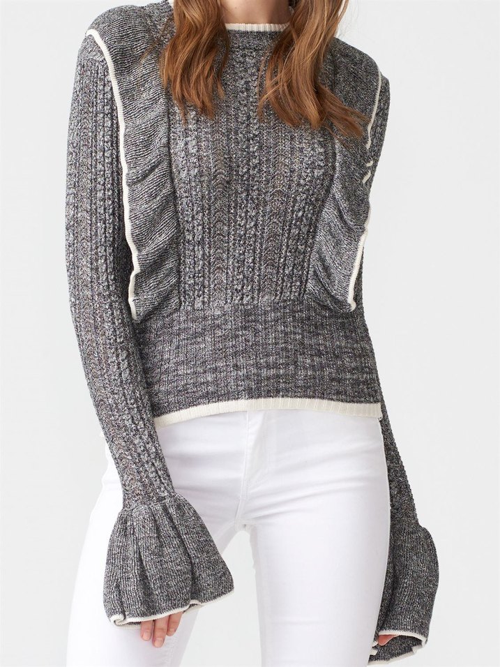 Gri Yüksek Yakalı Triko Kadın Kazak - Görsel 2