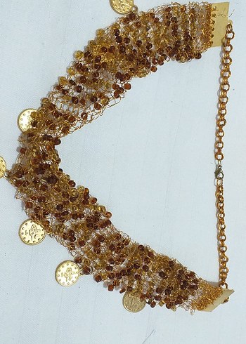 Uzun Parlak Altın Boncuklu Bohem Kolye - Görsel 2