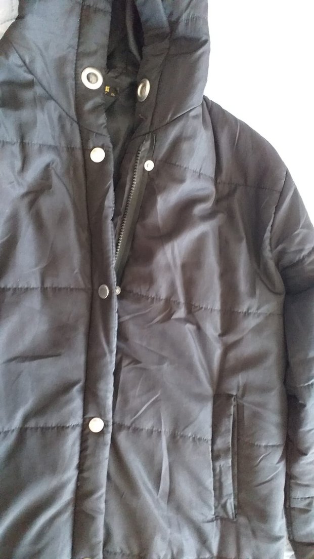 Düğmeli Siyah Kadın Uzun Kışlık Mont - Görsel 3