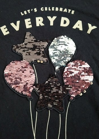 Kız Çocuk Siyah Payetli Uzun Kollu Tişört - Görsel 2