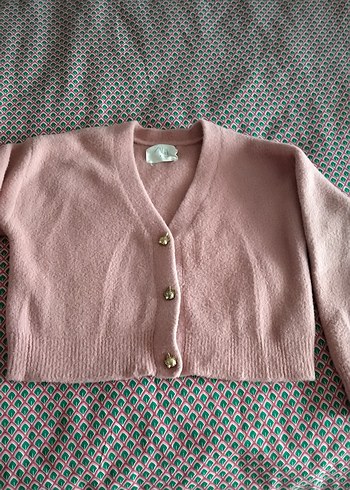 Düğmeli Pembe Midi Triko Hırka - Görsel 3