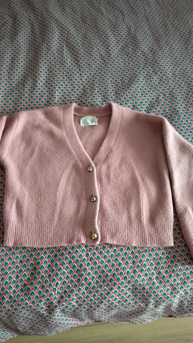 Düğmeli Pembe Midi Triko Hırka - Görsel 3