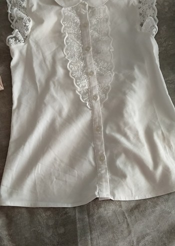 Kız Çocuk Nakışlı Beyaz Kısa Kollu Gömlek - Görsel 2