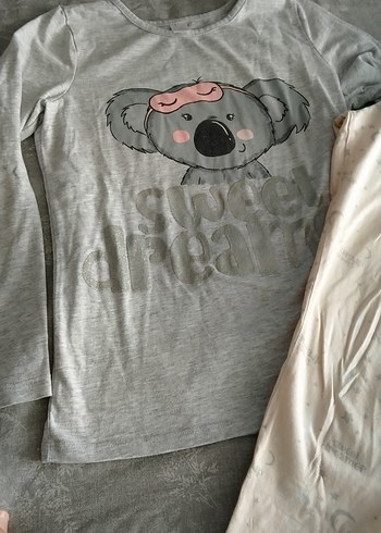 Gri Pamuklu Baskılı pijama takımı - Görsel 5