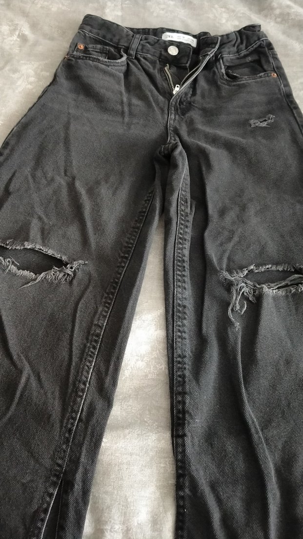 Siyah Midi Kesim Yırtık Detaylı çocukKot Pantolon - Görsel 4