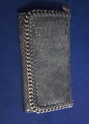 Gri Yılan Desenli Zincir Detaylı Deri Kadın Clutch