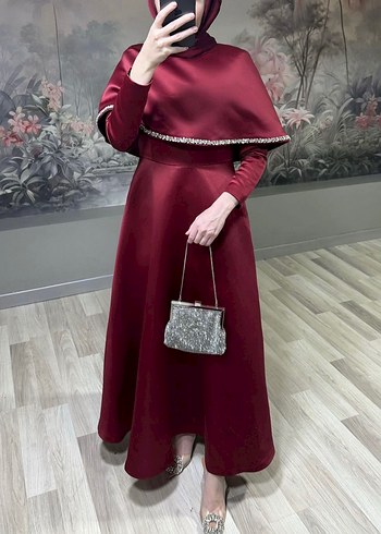Diğer Hiç kullanılmadı. Bordo İşlemeli Uzun Abiye Elbise
