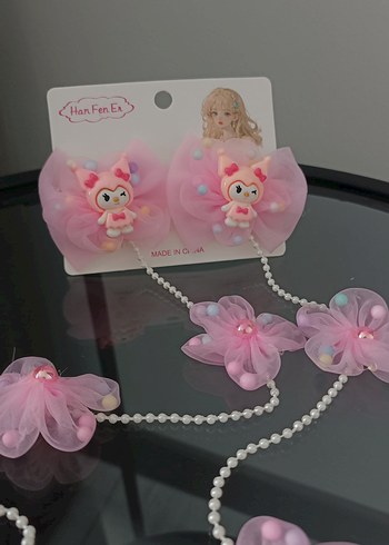 kuromi Boncuklu Çiçek Desenli Renkli Çocuk Saç Tokası - Görsel 3