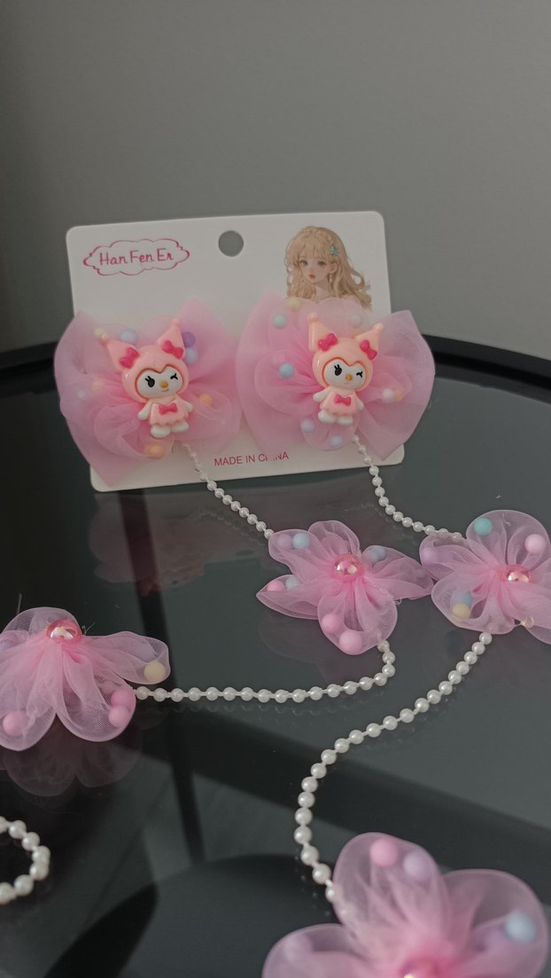 kuromi Boncuklu Çiçek Desenli Renkli Çocuk Saç Tokası - Görsel 3