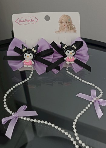 Kuromi Fiyonklu Çocuk Saç Tokası - Pembe-mor - Görsel 4