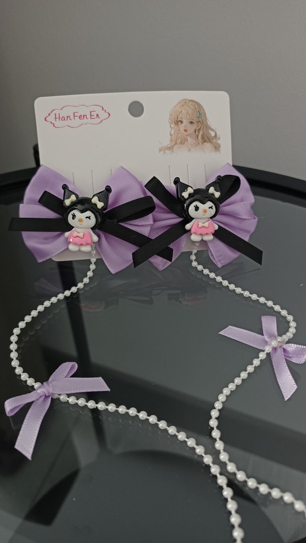 Kuromi Fiyonklu Çocuk Saç Tokası - Pembe-mor - Görsel 4