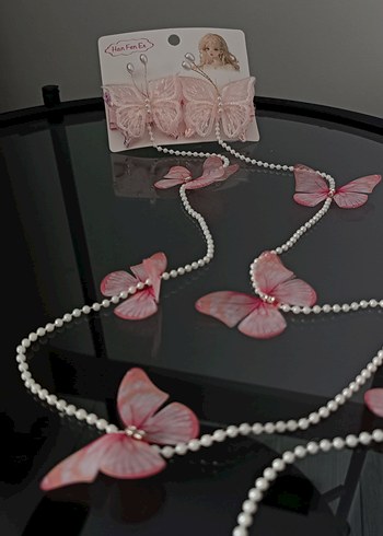 İnci Detaylı Pembe Kelebek Çocuk Toka - Görsel 4