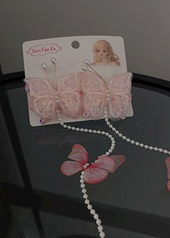 İnci Detaylı Pembe Kelebek Çocuk Toka - Görsel 2