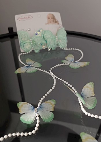 İnci Detaylı Pembe Kelebek Çocuk Toka - Görsel 3