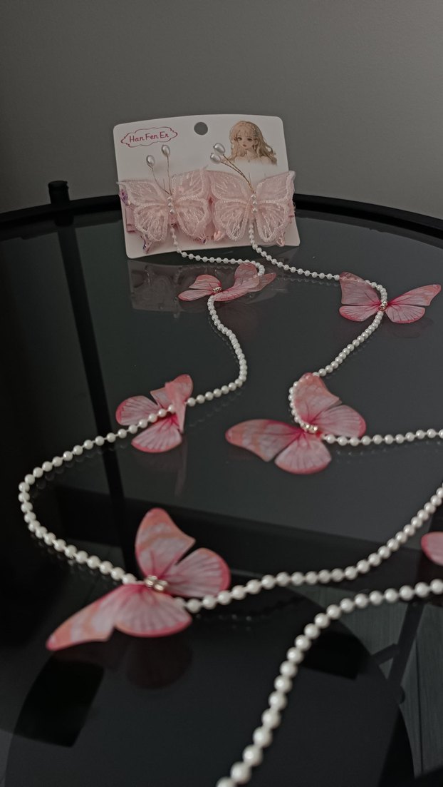 İnci Detaylı Pembe Kelebek Çocuk Toka - Görsel 4