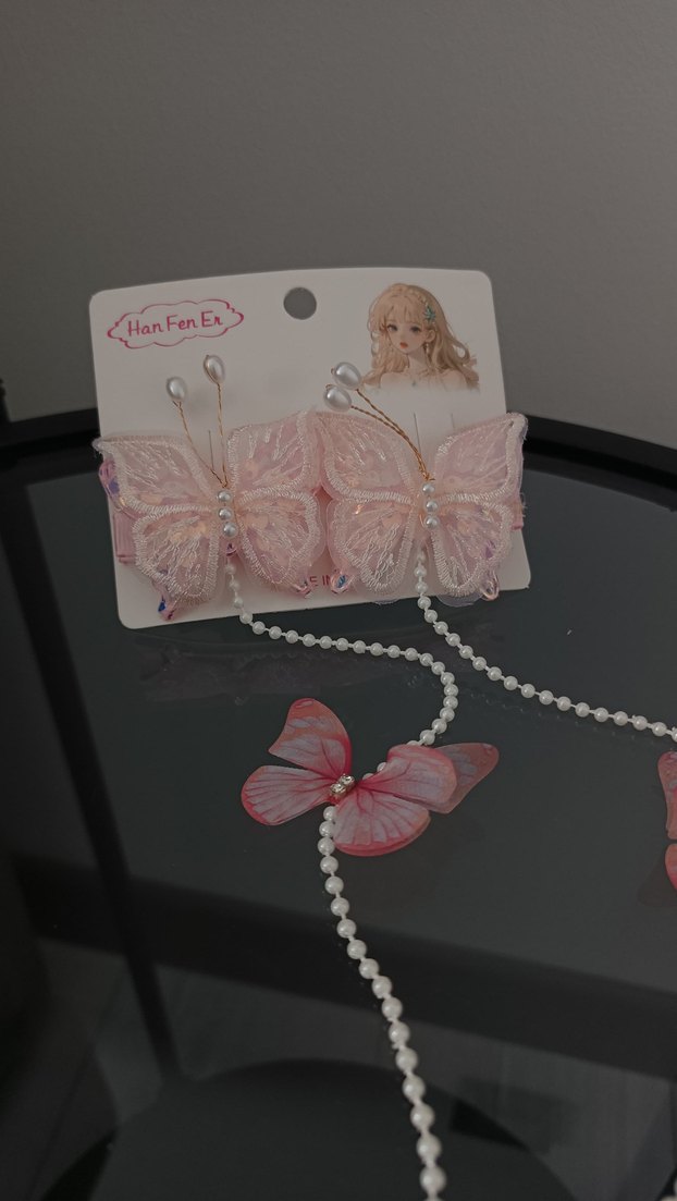 İnci Detaylı Pembe Kelebek Çocuk Toka - Görsel 2