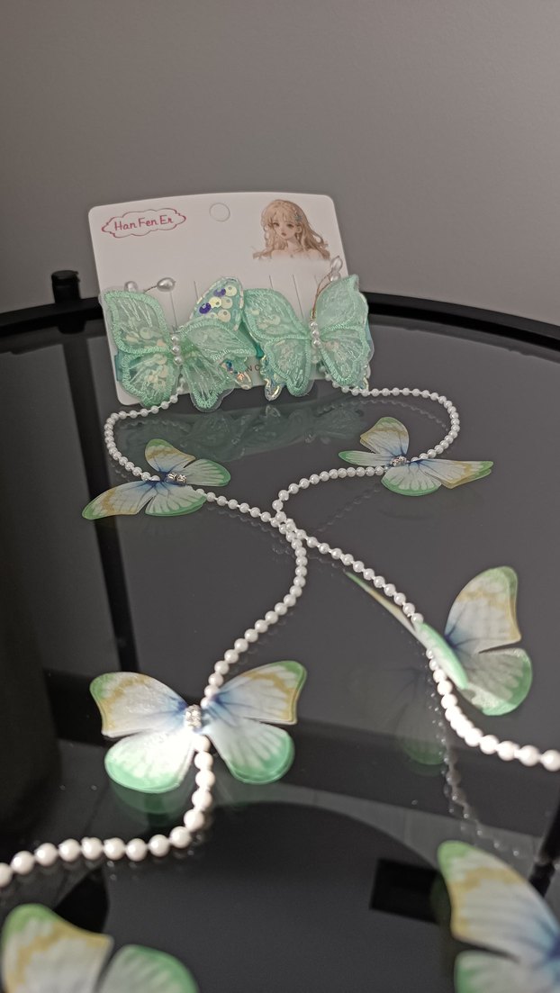 İnci Detaylı Pembe Kelebek Çocuk Toka - Görsel 5