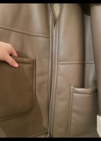 s Beden Kürk Detaylı Kahverengi Deri Kadın Ceket