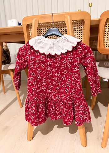 Bordo Çiçekli Pamuklu Kız Elbisesi - Görsel 2