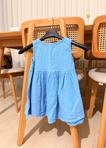 Kız Çocuk Mavi Keten Salaş Elbise - Görsel 2