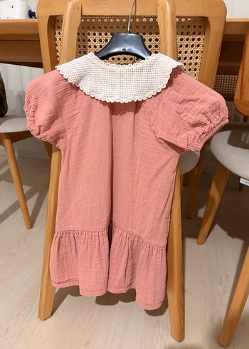 Kız Çocuk Pembe Pamuklu Fırfırlı Elbise - Görsel 2