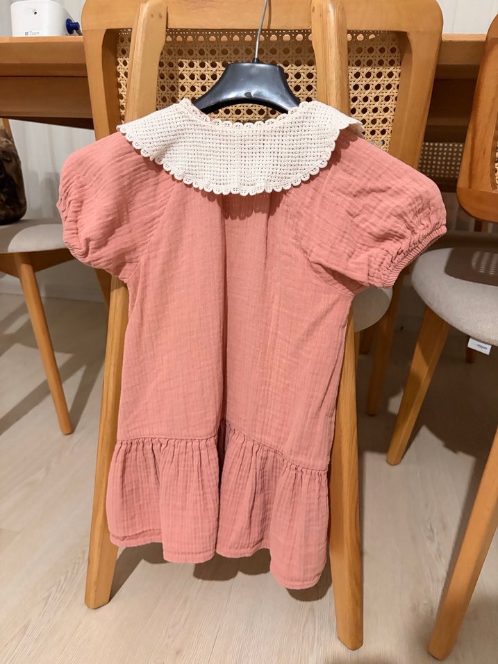 Kız Çocuk Pembe Pamuklu Fırfırlı Elbise - Görsel 2