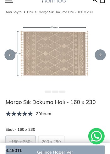 Normod -Bohem Tarzı Camel Renkli Margo Dokuma Halı 160x230 - Görsel 2