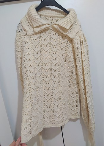 Bej Bohem Örgü Kadın Kazak - Görsel 2