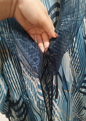 Mavi Pilili kol ve yaka detaylı vatkalı ceket - Görsel 5