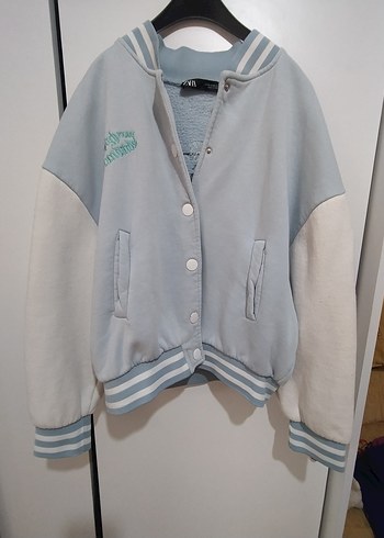 açık mavi baskılı kolej bomber Ceket - Görsel 2