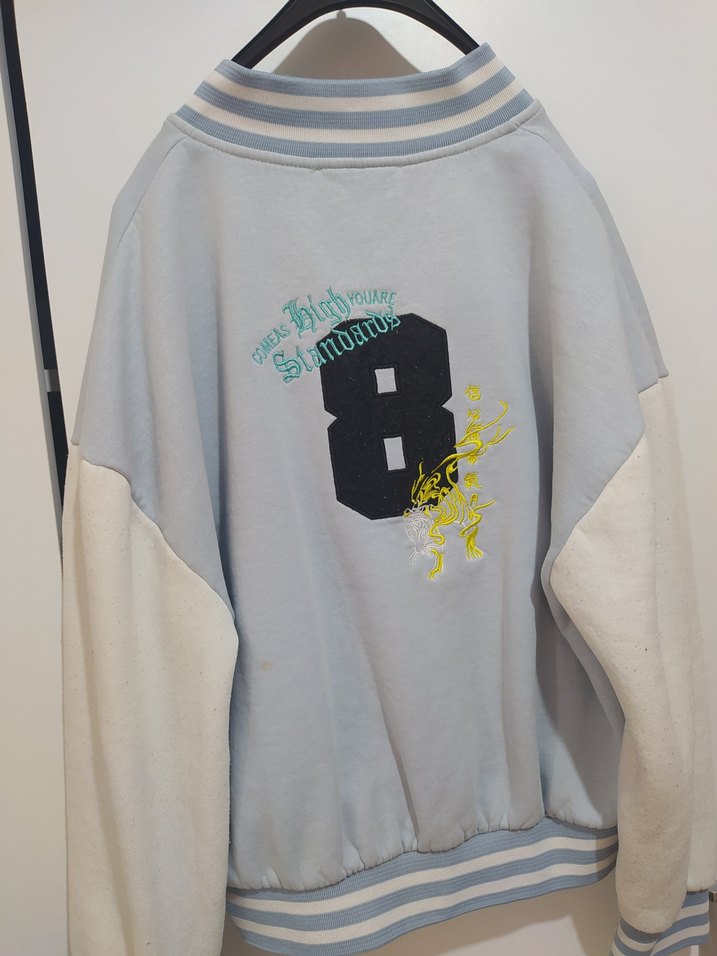 açık mavi baskılı kolej bomber Ceket - Görsel 3