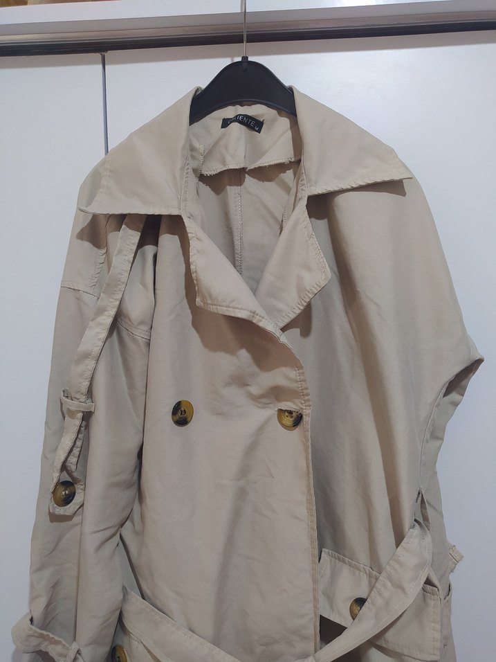 Bej Kemerli Uzun Kadın Trençkot - Görsel 2