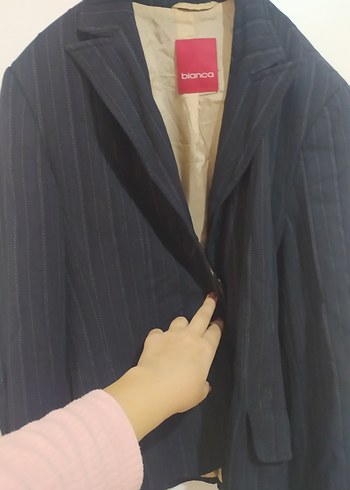 Düğmeli koyu lacivert Keten Ceket - Görsel 3