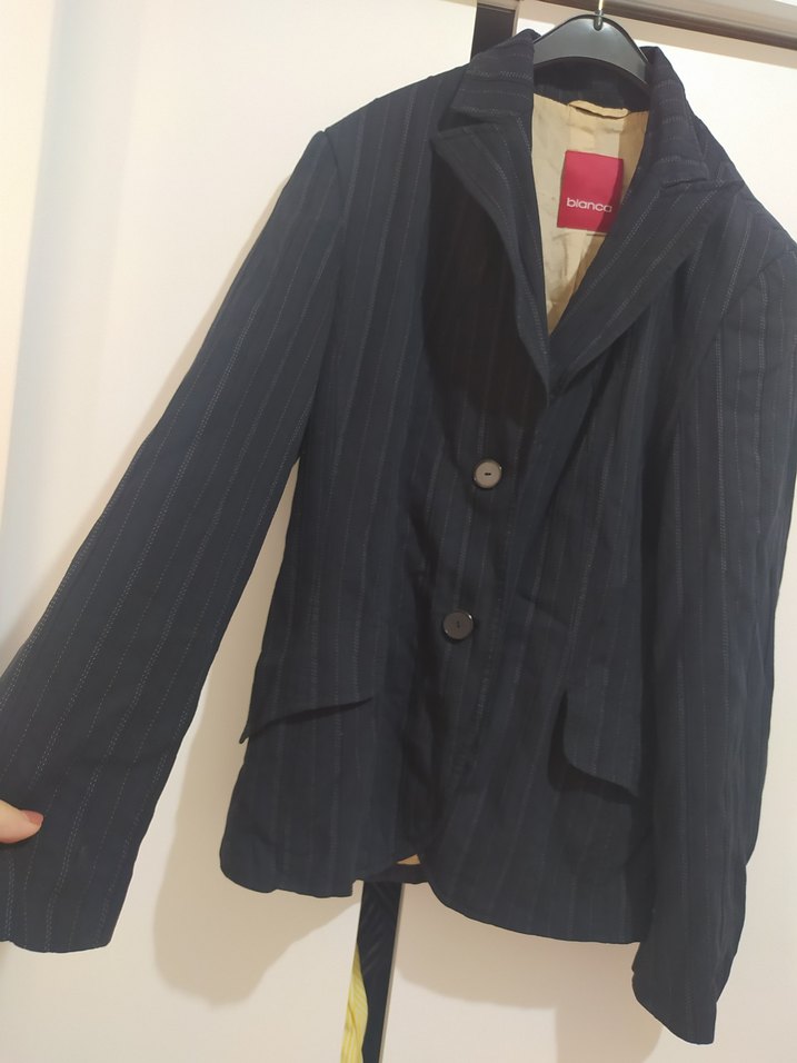 Düğmeli koyu lacivert Keten Ceket - Görsel 2