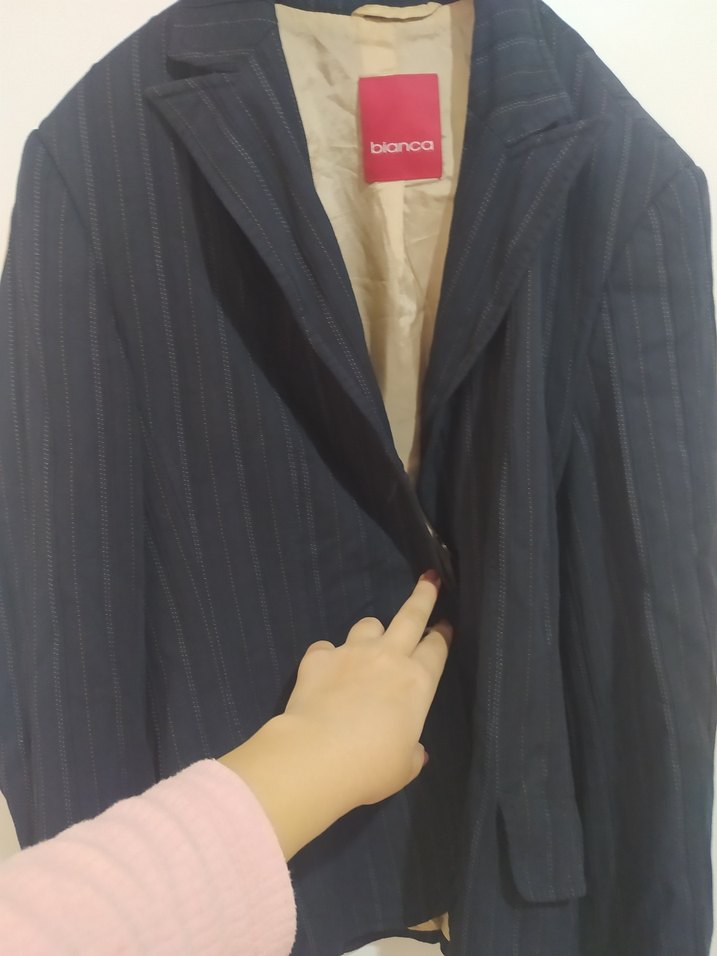 Düğmeli koyu lacivert Keten Ceket - Görsel 3