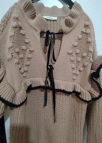 Pembe Nakışlı Örgü Kadın Kazak - Görsel 2